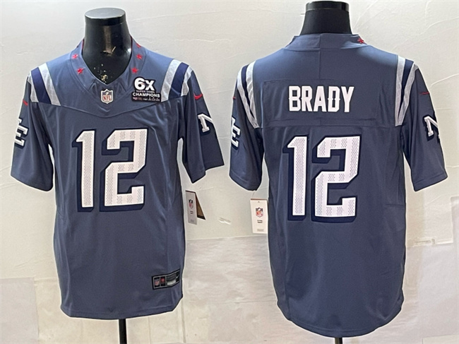 Men's New England Patriots #12 Tom Brady Storm Blue 2025 F.U.S.E. With 6x Super Bowl Champions Patch “Rivalries” Vapor Limited Stitched Football Jersey Men's New England Patriots #12 Tom Brady Storm Blue 2025 F.U.S.E. With 6x Super Bowl Champions Patch “Rivalries” Vapor Limited Stitched Football Jersey